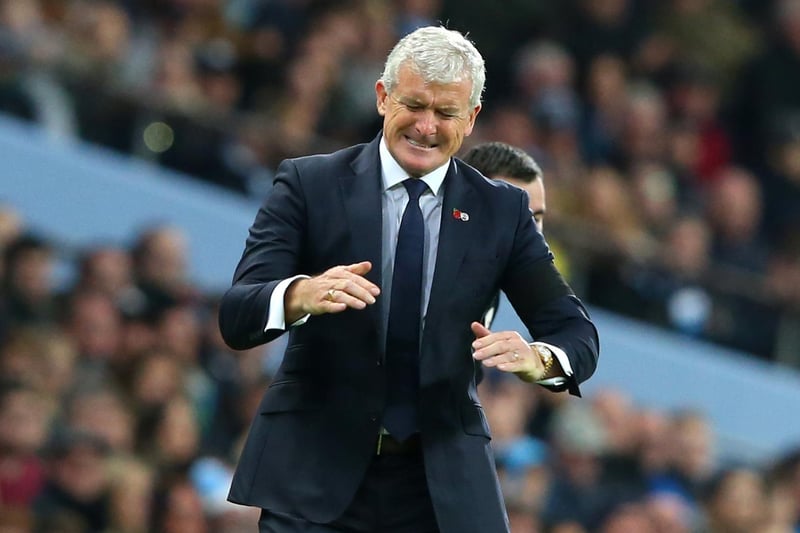 Mark Hughes, former manager of Southampton, reacts during the Premier League match between Manchester City and Southampton FC at Etihad Stadium on November 4, 2018 in Manchester, United Kingdom.