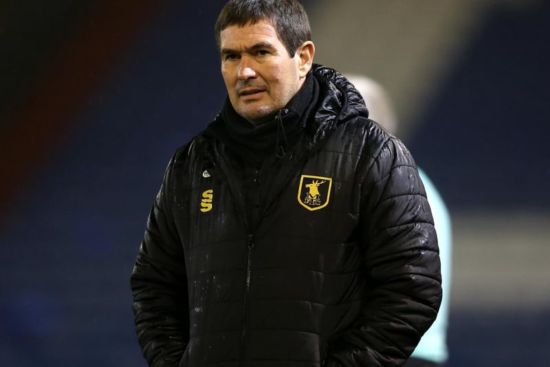 Nigel Clough, manager of Mansfield Town, looks on during the Sky Bet League Two match between Oldham Athletic and Mansfield Town at Boundary Park on January 13, 2021 in Oldham, England.
