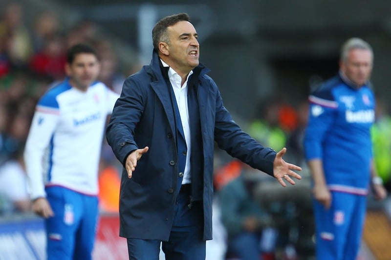 Ex-Swansea City manager Carlos Carvalhal gestures during the English Premier League football match between Swansea City and Stoke City at The Liberty Stadium in Swansea, south Wales on May 13, 2018.