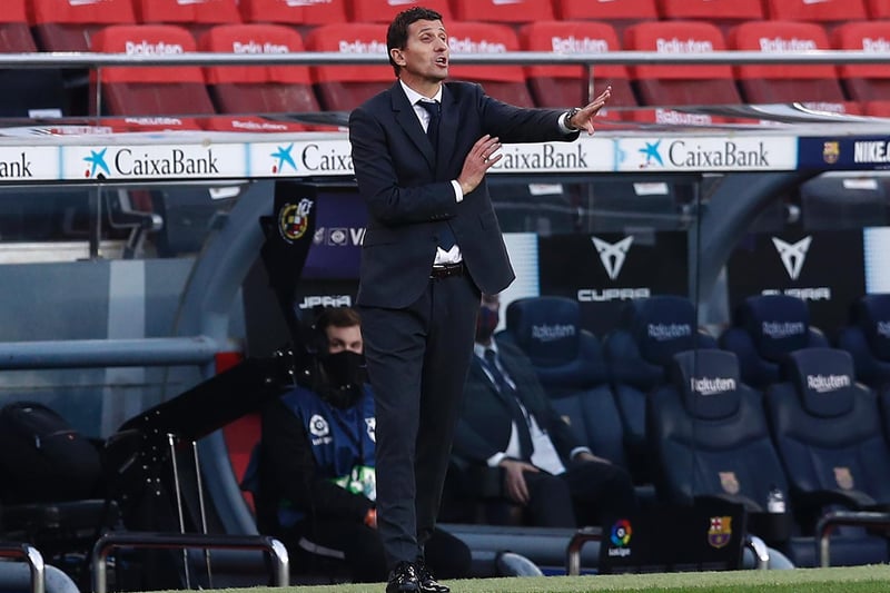 Javi Gracia, Head Coach of Valencia CF gives his team instructions during the La Liga Santander match between FC Barcelona and Valencia CF at Camp Nou on December 19, 2020 in Barcelona, Spain.