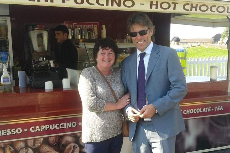 Moyra Wilson with John Bishop at Thirsk Races about 4yrs ago