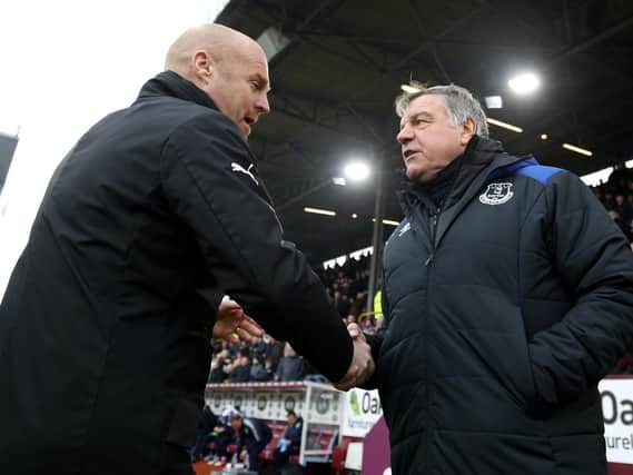 Sean Dyche, Manager of Burnley greets Sam Allardyce, Manager of Everton prior to the Premier League match between Burnley and Everton at Turf Moor on March 3, 2018 in Burnley, England.