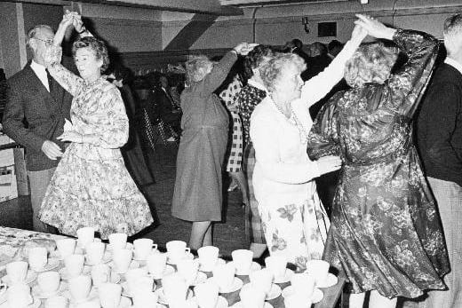 A press photograph of a tea dance in Pontefract Town Hall