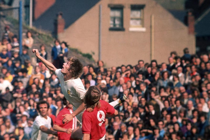 Gordon McQueen keeps his eye on the ball during Leeds United's clash with Birmingham Cityat Elland Road in August 1974. Leeds won 1-0.