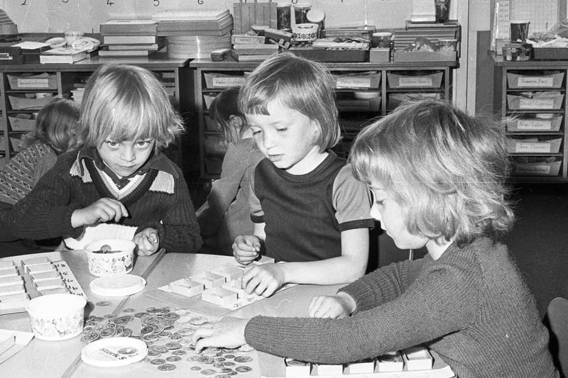 Pupils in class at Castle Hill primary school, Hindley in 1970