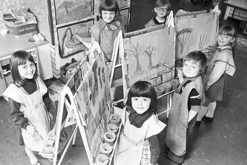 Pupils get creative as they paint at Castle Hill Primary School, Hindley in 1970