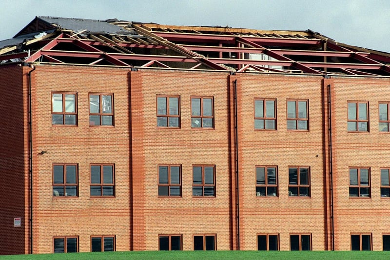 The devastation caused to the roof of West Leeds High School after high winds battered the city.