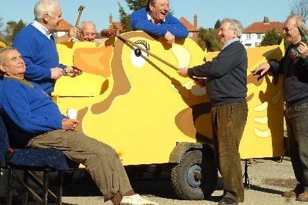 The Lions make their Easter cart ready for use ... Sleeping Malcolm Mellers, Jeff Edmenson, John Noble Roy Chambers, Bill Cleary and Gareth Jones.