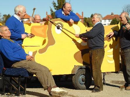 The Lions make their Easter cart ready for use ... Sleeping Malcolm Mellers, Jeff Edmenson, John Noble Roy Chambers, Bill Cleary and Gareth Jones.