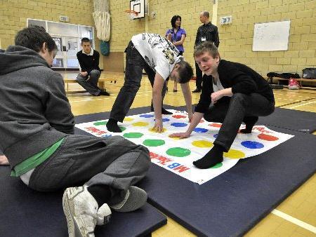 Fundraising Twister tournament at Scarborough Sixth Form.