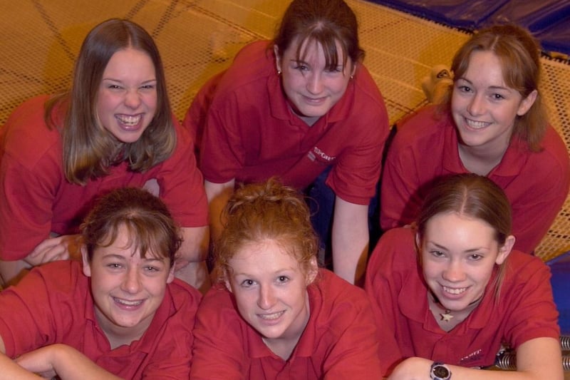 Trampoline students from Runshaw College, Leyland, who have got through to the British Sports College Championship finals. Back from left: Jill Riley, Kim Farrand and Michelle Heyworth. Front from left: Rachel Trelfa, Hazel Lund and Rebecca Matthews