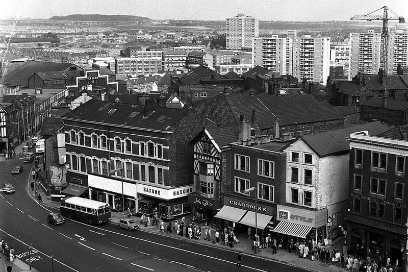 The centre of Wigan taken from the top of the parish church tower in 1971
