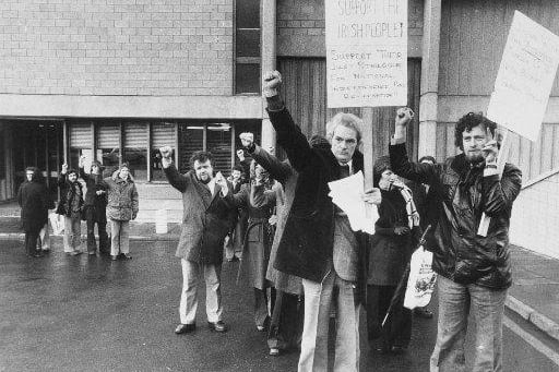 Members of the Sinn Fein provisionals (Midland branch) demonstrate outside Wakefield Prison. where two IRA prisoners are on hunger strike in 1976.