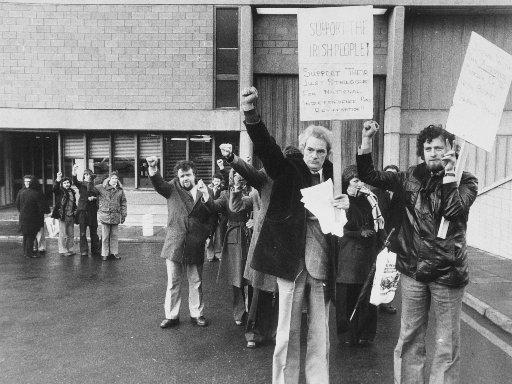 Members of the Sinn Fein provisionals (Midland branch) demonstrate outside Wakefield Prison. where two IRA prisoners are on hunger strike in 1976.