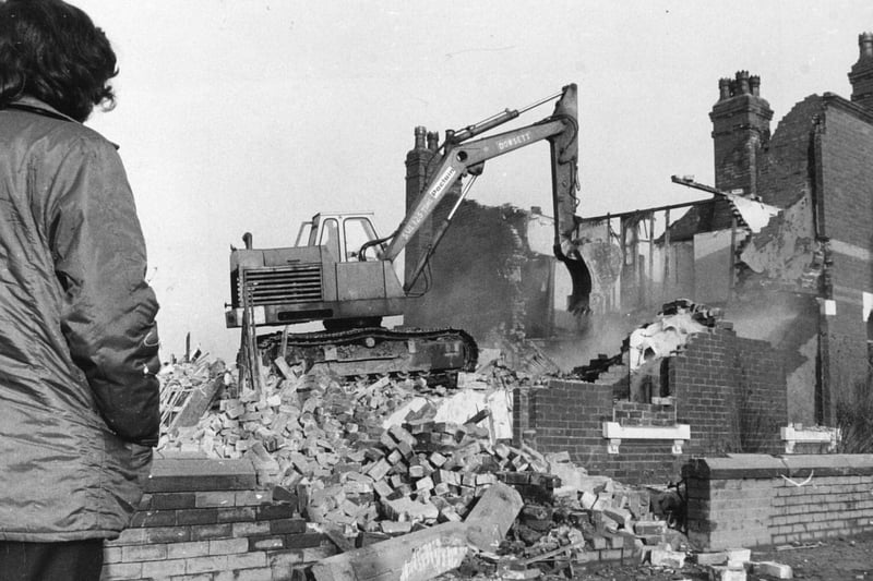 Demolition men move in to knock down houses in Castleford Road, Normanton, to make way for the construction of the M62. January 13, 1973.