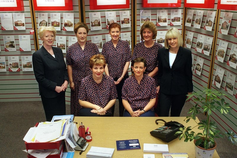Staff at Halifax Property Services on Austhorpe Road in September 1998. Pictured is manager Beverley Kitchen (right) with her team Wendy Redman, Kelly Gregson , Fiona Cole , Liz Khan , Linden Jenkins , Tracy Armitage.