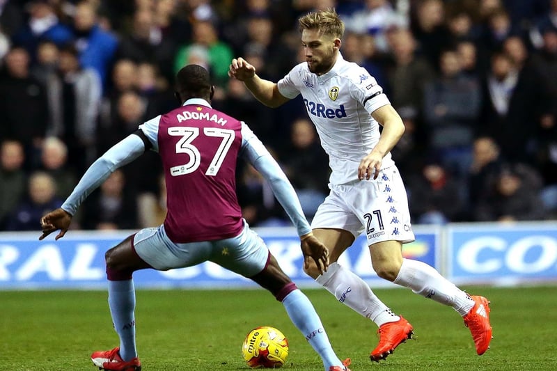 Charlie Taylor is closed down by Aston Villa's Albert Adomah.