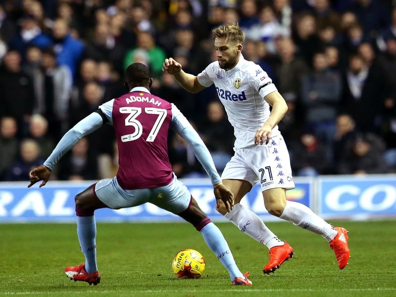 Charlie Taylor is closed down by Aston Villa's Albert Adomah.