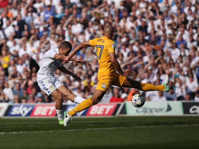 Kemar Roofe fires home against Preston North End at Elland Road in April 2017. The Whites won 3-0.