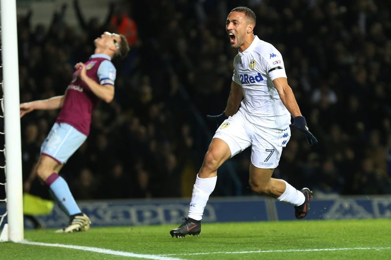 Aston Villa at Elland Road in December 2016 and Kemar Roofe celebrates scoing his first ever Leeds United goal.