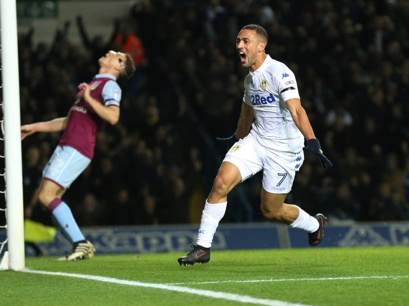Aston Villa at Elland Road in December 2016 and Kemar Roofe celebrates scoing his first ever Leeds United goal.