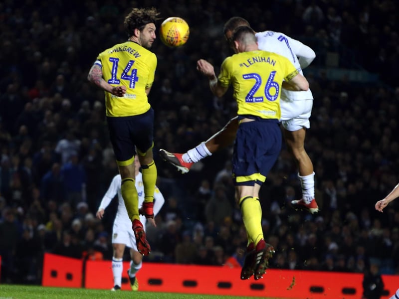 Kemar Roofe rises to head home a dramatic winner for Leeds United deep into injury time at Elland Road in December 2018.
