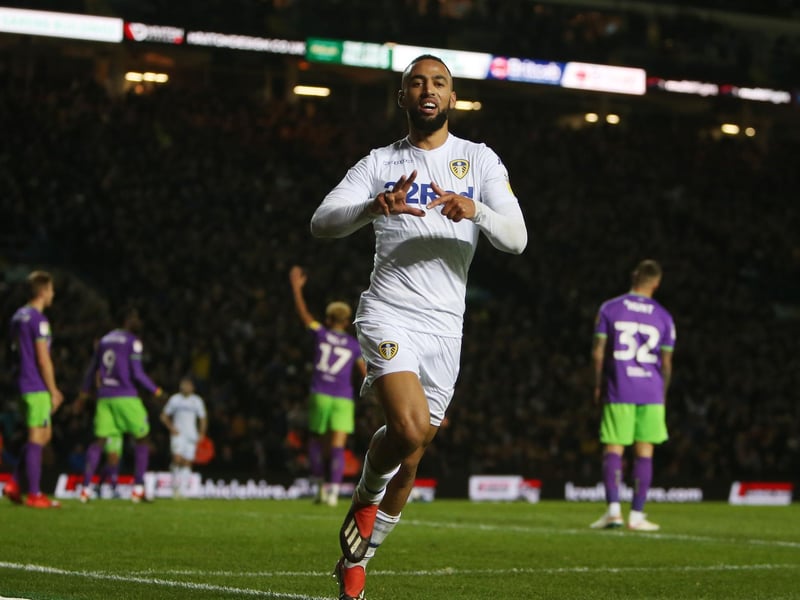 Kemar Roofe celebrates scoring against Bristol City at Elland Road in November 2018. The Whites won 2-0.