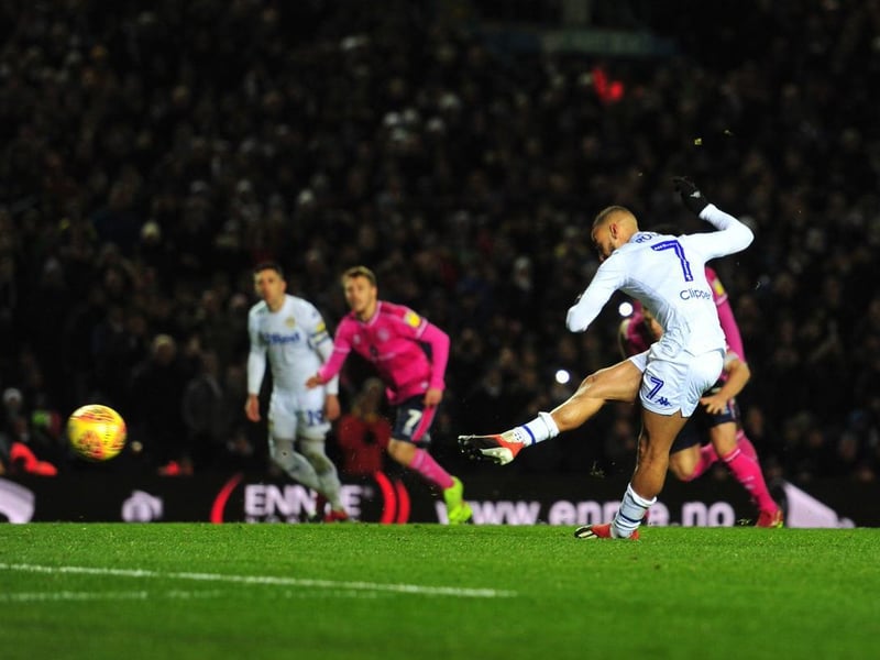 Kemar Roofe fires home from the penalty spot against Queens Park Rangers in December 2018. He scored both goals in a 2-1 win.