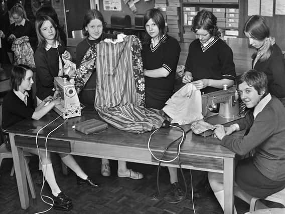 Sewing and dress making for girls in March 1972 at Hindley County Secondary School.