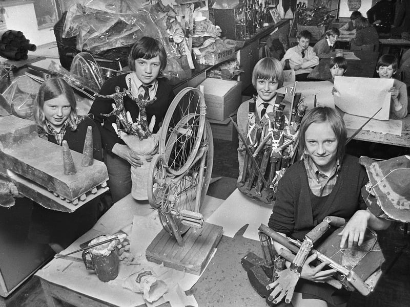 Pupils with some of their creations in the arts and crafts studio in March 1972 at Hindley County Secondary School.
