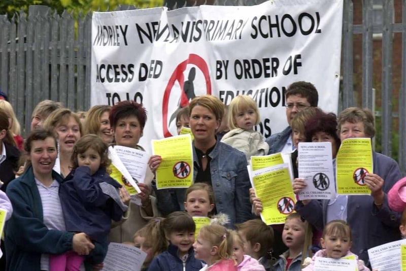 May 2004 and parents and children protest about school places at Morley Newlands Primary.