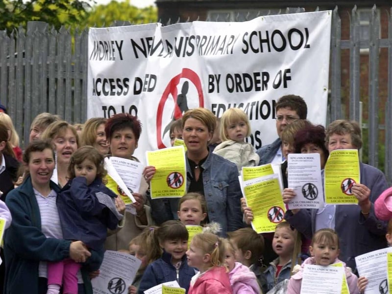 May 2004 and parents and children protest about school places at Morley Newlands Primary.