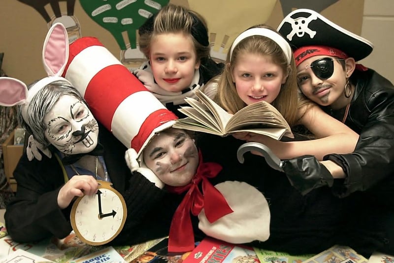 Characters L to R are: Miss.Ruth Saxton as The White Rabbit, Kate Blakey as Cat in the Hat, Ella Wrigglesworth as Cruella DeVille, Tiffany Brown as Alice in Wonderland, Liam Batley as The Pirate.
