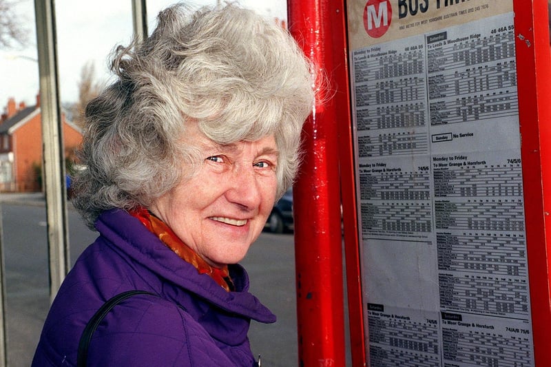 New bus timetables were proving a talking point in the community in January 1999. Pictured is bus user Lilian Brunton.