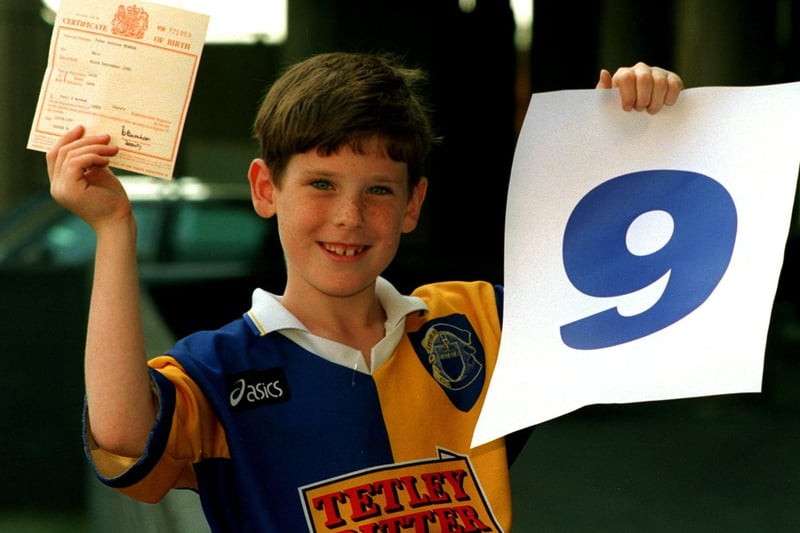 Pictured with his birth certificate is Beeston's Peter Newman who celebrated his ninth birthday in September 1999 - 09/09/99