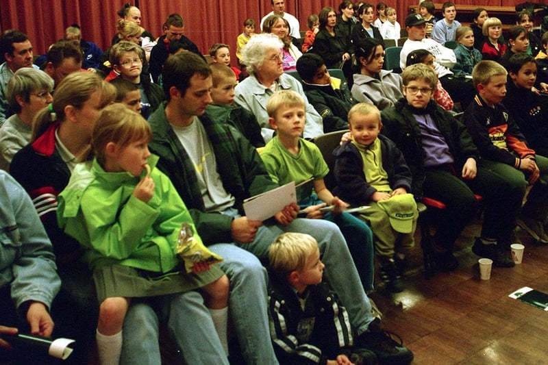 Parents and children attend a drugs awareness meeting at Greenwood Primary in October 1999.