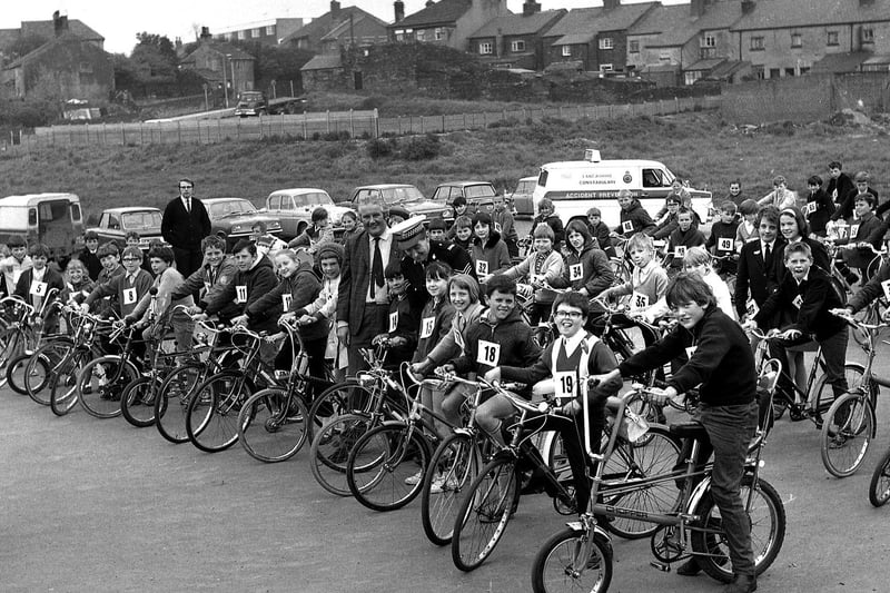 A cycle rally organised by the council and Police road safety dept sets off from Up Holland in 1971