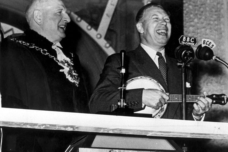 George Formby, right, entertained the crowds at the Blackpool Illuminations switch-on event in 1953.