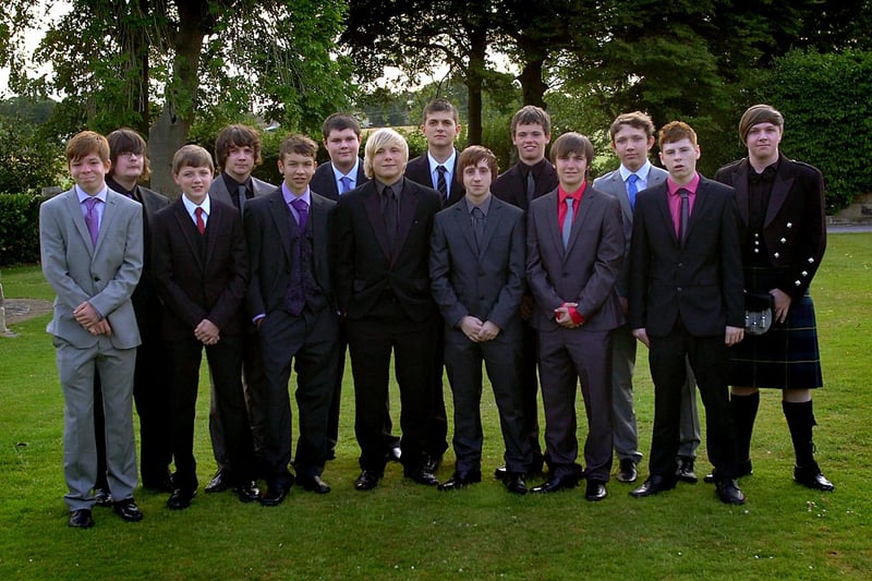Liam, Daniel, Michael, George, Josh, Jason, Oliver, Jack, Liam, Andy, Brad, Luke, Lewis and Matthew posed for a group shot during their prom in July 2011.