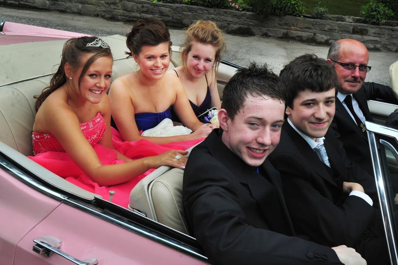 This group arrived at their prom in a vintage, open top car!