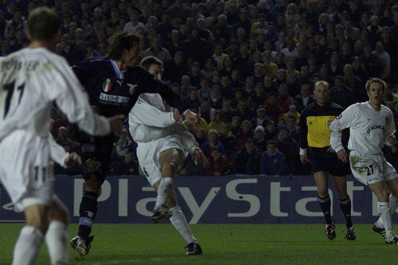 Jason Wilcox scores against Lazio during the Champions League Group D match at Elland Road in March 2001.