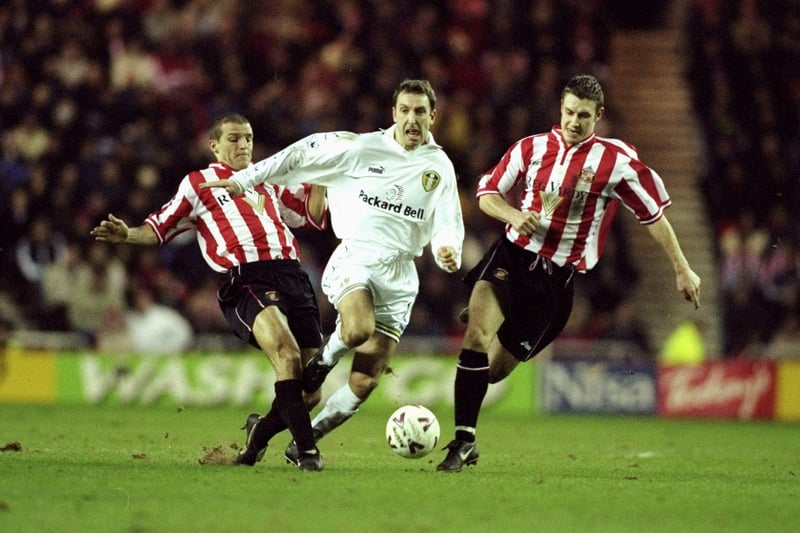 Jason Wilcox powers through the Sunderland midfield during the Premier League clash at the Stadium of Light in January 2000. Leeds won 2-1.