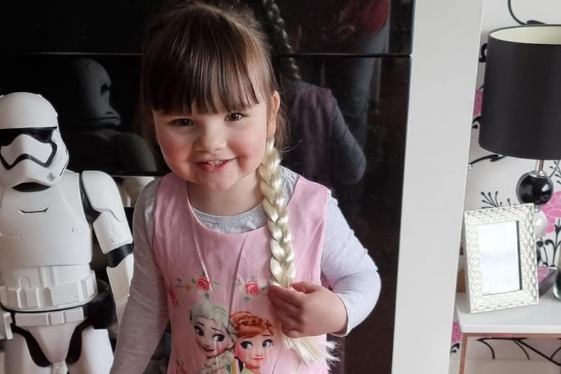 Lily May (three) looks a picture in her dress from Frozen (sent by Lynn Boden Craggs)
