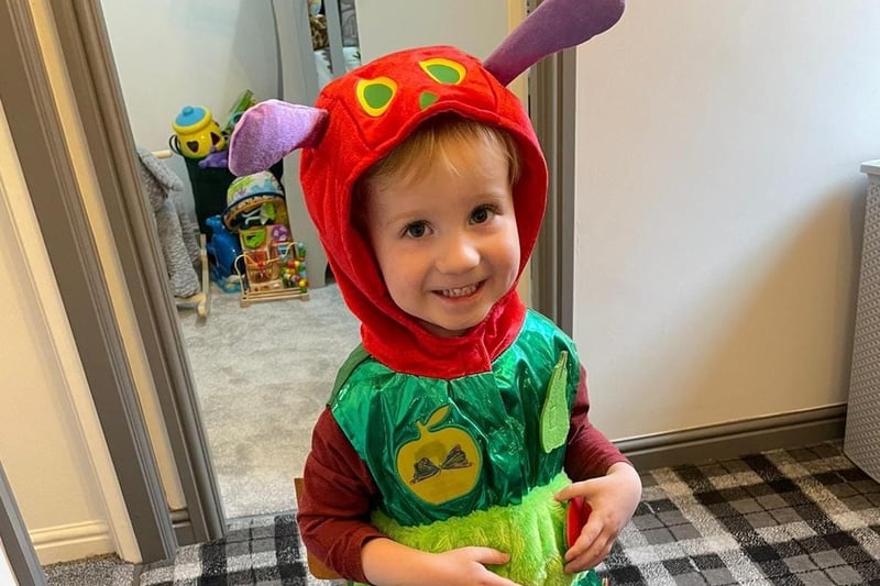 Fraser (two) as the Hungry Caterpillar (sent in by Julia Sharman)
