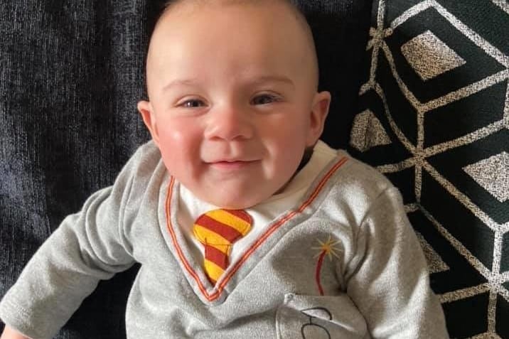 Here is Harry, aged five months old, as Harry Potter. (sent by Becky Fleming