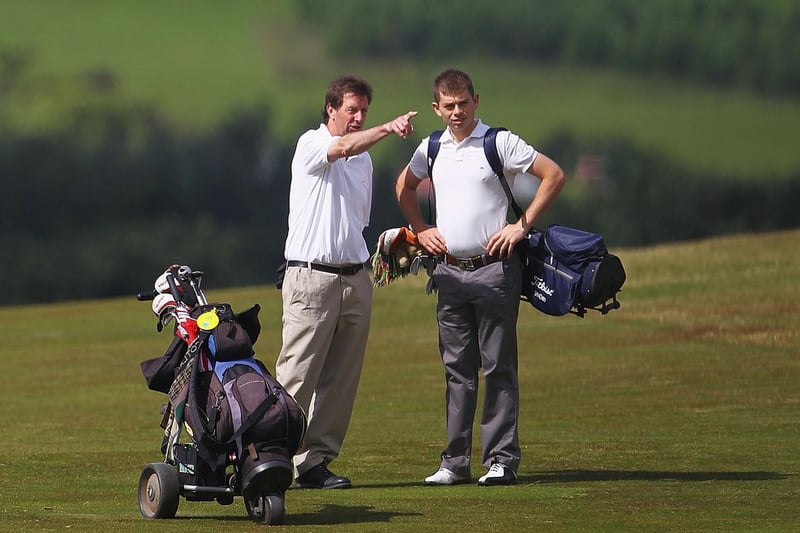 Phil Davies and Christopher Clarke of Gathurst Golf Club during the Virgin Atlantic PGA National Pro-Am Championship Regional Final at Delamere Golf Club on July 1, 2011 in Northwich, England.