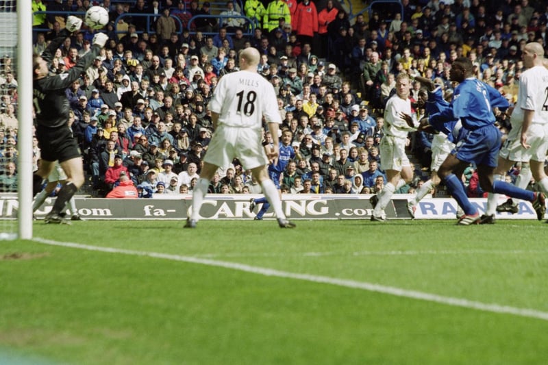 Nigel Martyn saves a shot from Chelsea's Mario Melchiot.