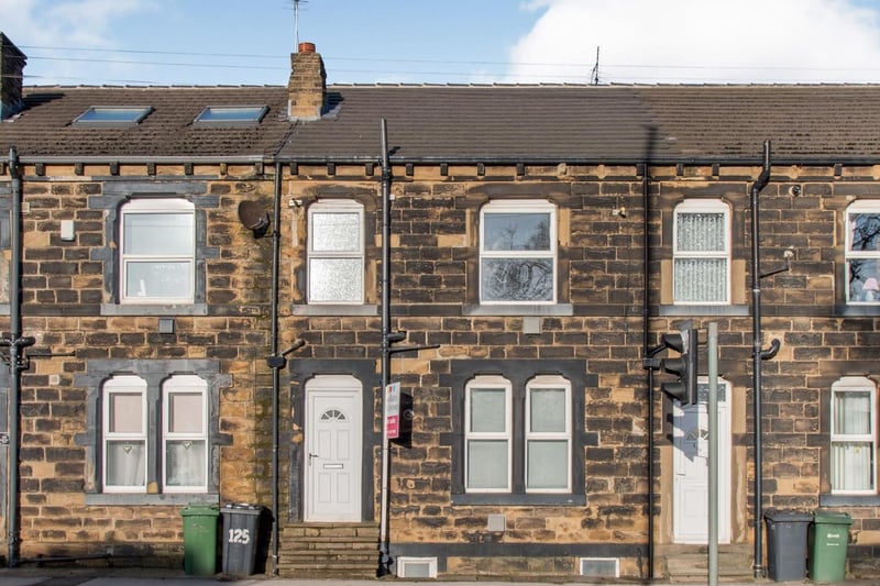 This one-bedroom terraced house is on sale in Britannia Road in Morley. It has a basement cellar. It is on the market for £80,000 with William H Brown.