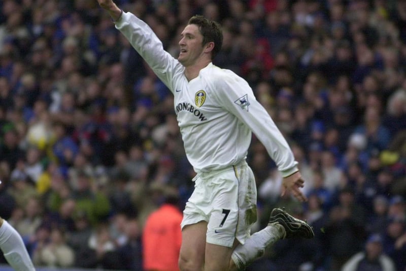 Robbie Keane celebrates scoring against Southampton at Elland Road in April 2001. Leeds won 2-0.