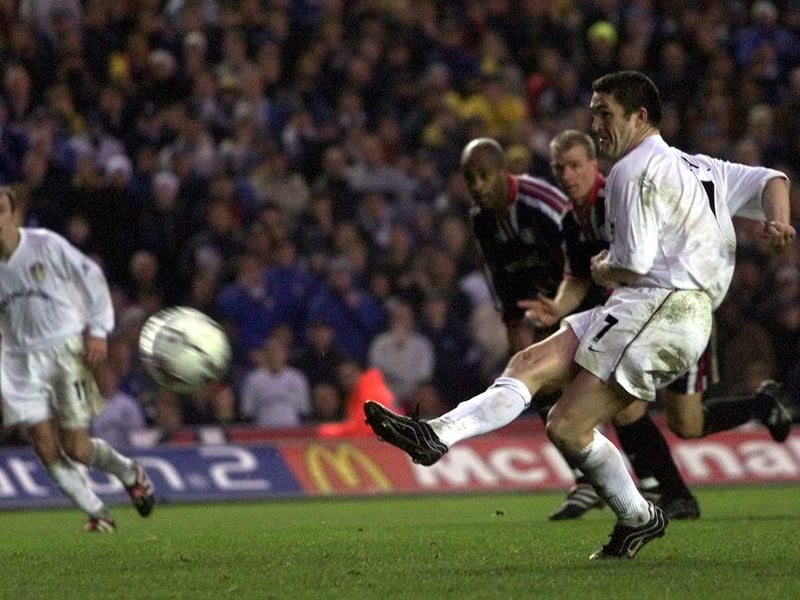 Robbie Keane fires home from the penalty spot on New Year's Day in 2001 to rescue a point for the Whites against Middlesbrough at Elland Road.
